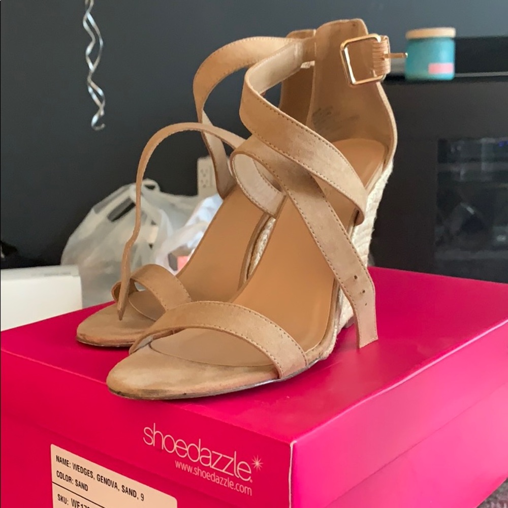 ShoeDazzle wedges sand color.
